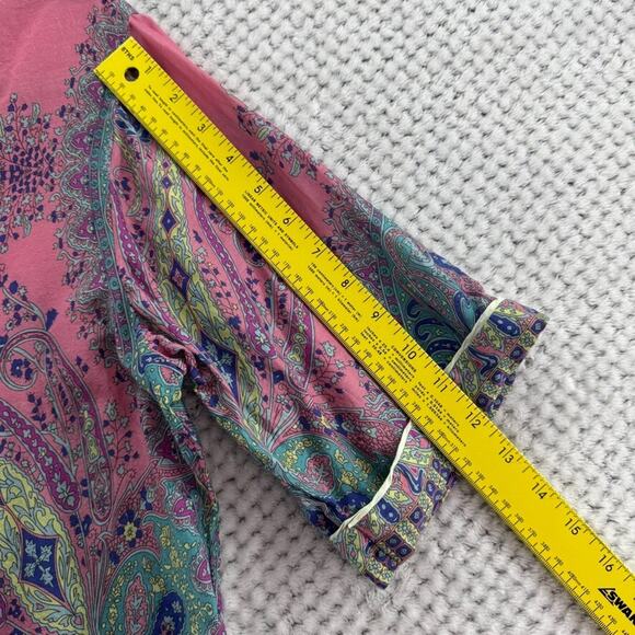 Sundance Top S Pink Paisley Silk Cotton Collared V-Neck Short Sleeve Lightweight - Picture 13 of 14